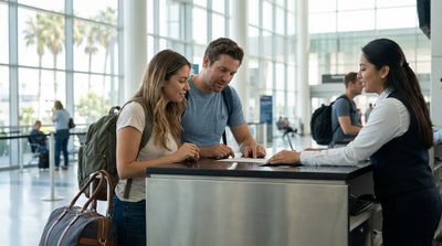 A convertible car rental driving along the sunny Pacific Coast Highway in Big Sur, California