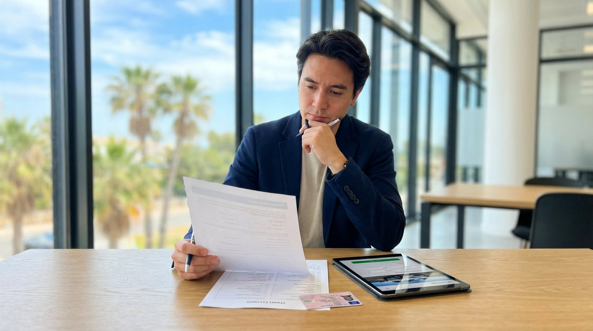 A convertible car hire drives down a scenic highway lined with palm trees on a sunny day in Florida