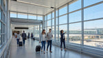 A traveler follows an overhead sign for the car rental shuttles inside the Philadelphia Airport terminal in Pennsylvania