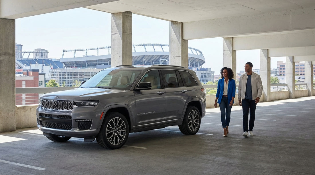 A car hire vehicle searching for a parking spot on a crowded street near Yankee Stadium in New York
