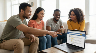 Person looking at Hola Car Rentals reviews on Google and Trustpilot on a laptop before a US car hire.