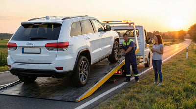 A man with a concerned expression shows his driver's license to a car rental agent at a counter.