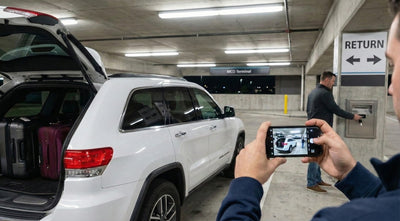 A car hire vehicle parked in the Orlando International Airport (MCO) rental return garage late at night