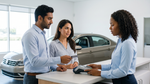 A customer at a rental car counter in New York with a credit card chip issue.